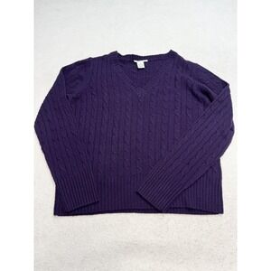 Evelyn Grace Cashmere Sweater Womens XL Purple 100% Cashmere V Neck Cable Knit